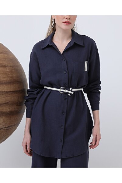 Modamorfo Women's Linen Suit with Belt Detail and Trousers - 14313Tks