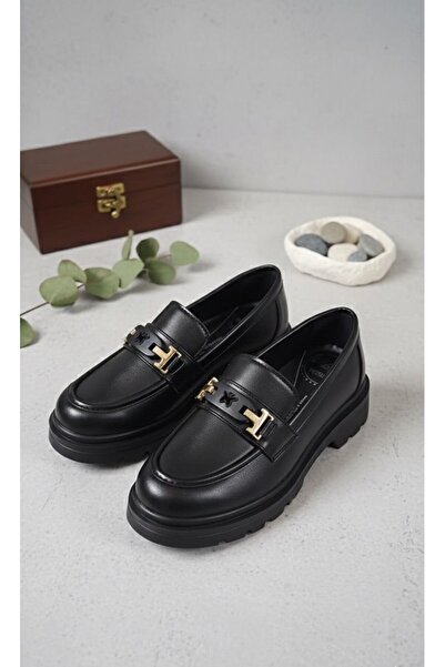 Slipcat Women's Thick Sole Orthopedic Comfort Sole Leather-Look Loafer – Black