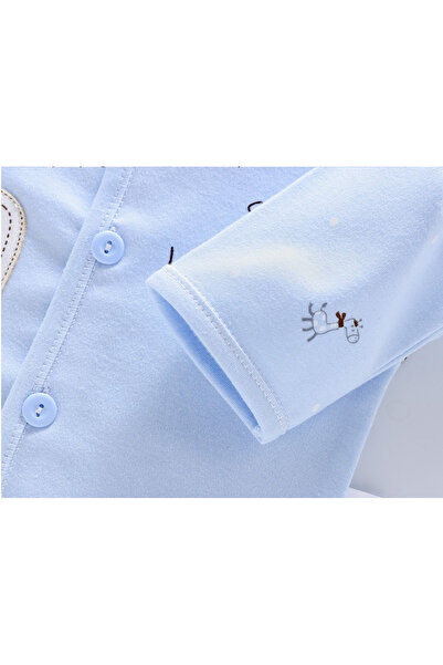 TEA1986 Haine pentru nou-nascuți, 0-3 luni, set 7 piese cu girafa, bumbac 100%, albastru