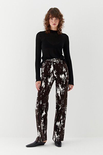 MARKALİSTE Wide Leg Patterned Denim Trousers Brown