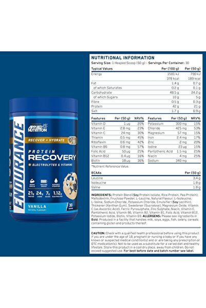 applied nutrition Endurance Velocity Fuel Recovery Post Exercise Recovery, Vanilla, 1.5 KG