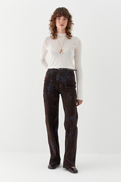 MARKALİSTE φαρδύ μπατζάκι με τύπωμα Τζιν παντελόνι καφέ