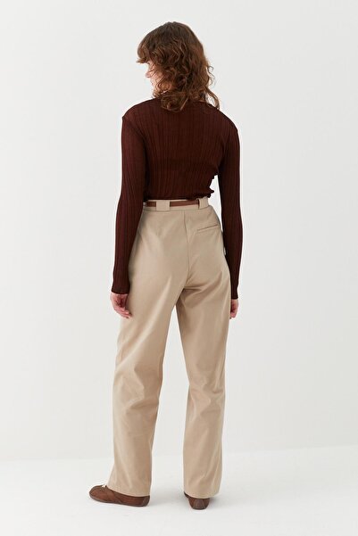 MARKALİSTE Belted Palazzo Trousers Stone