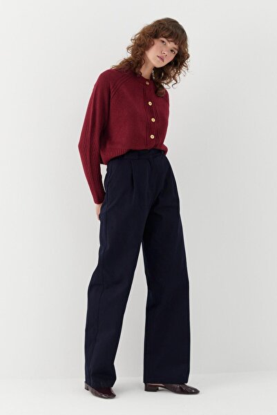 MARKALİSTE Belted Palazzo Trousers Navy Blue