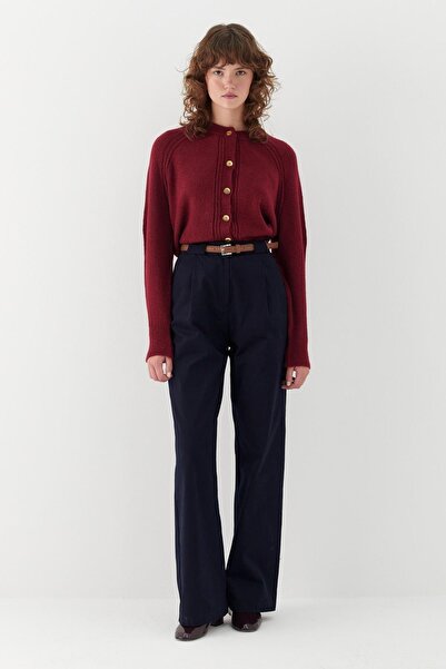 MARKALİSTE Belted Palazzo Trousers Navy Blue