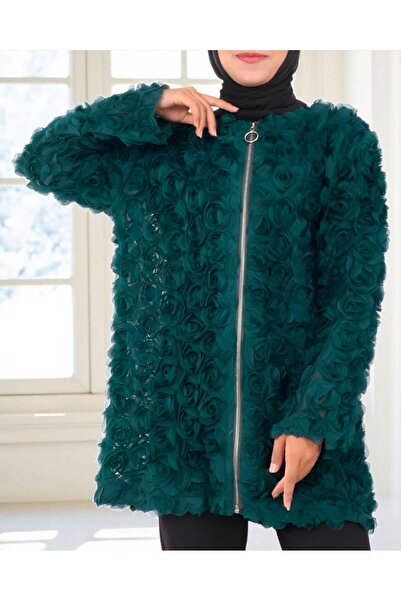 Modamorfo Τούλι Καπάκι με φερμουάρ μπροστά και λεπτομέρεια τριαντάφυλλου -Σμαραγδένιο