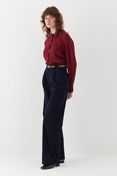 MARKALİSTE Belted Palazzo Trousers Navy Blue