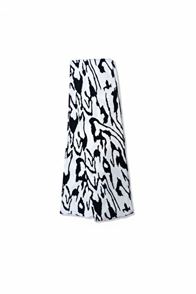 maia Cream Black Line Patterned Viscose Scarf – 100×7 cm – Lightweight and Fl...