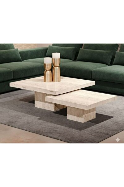 Mobilya Stant Most Marmoris Traverten Mermer Görünümlü %100 Mdf Orta Sehpa Se...