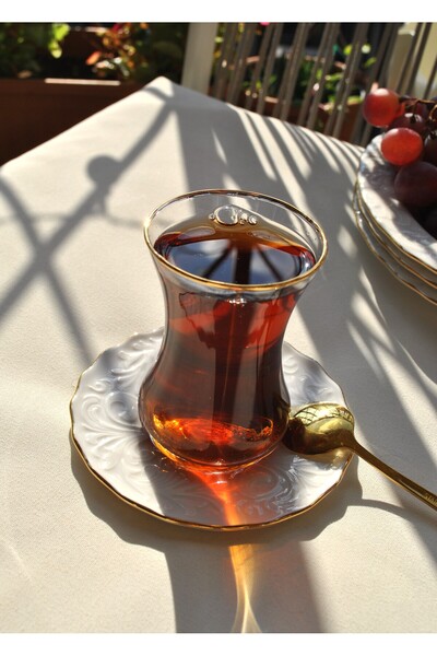 Qualitev 12 Piece Gilded Glass Tea Set Porcelain Tea Set Tea Cup - Pera for 6 People