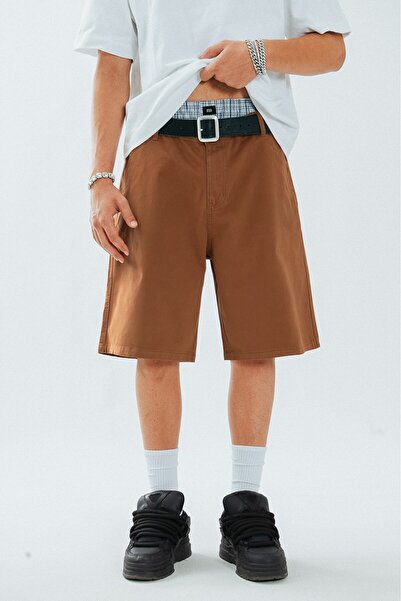 UKHWD SUPPLY Kahve Gabardin Baggy Jean Erkek Şort Jorts
