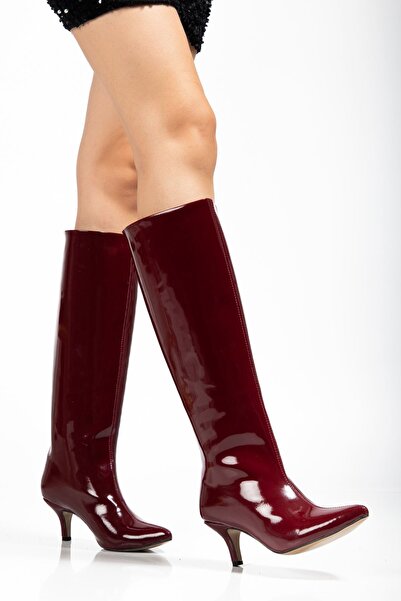 Budi Syt-2025 Burgundy Patent Leather Daily Women's Boots