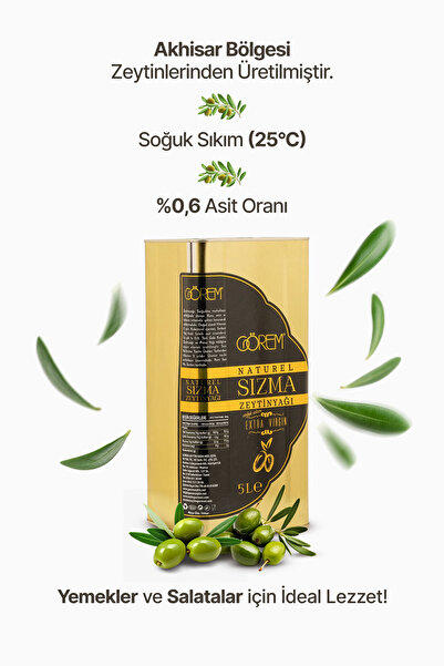 Görem Zeytin Yeni Mahsül Soğuk Sıkım Sızma Zeytinyağı 5 Lt.
