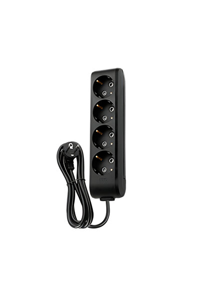 VİKO Dörtlü Çoklu Priz, Topraklı, Uzatma Kablosu, 4lü, 2m, Siyah