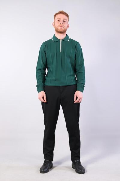 Mckanzie 3005 Collar Zippered Striped Shirt Collar Sweater