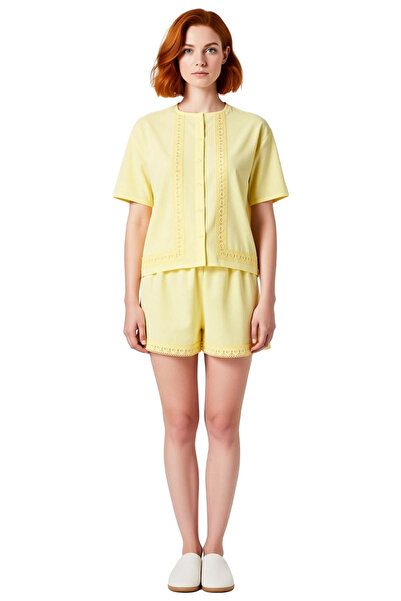 PayBuy Γυναικείο καλοκαιρινό βαμβακερό σετ πιτζάμες με κέντημα κανονική εφαρμογή κοντομάνικο άνετο κομψό σχέδιο