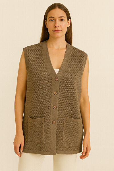 F&D Tekstil Women's Mother Baklava Pattern Mercerized Vest