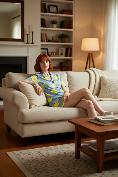 PayBuy Γυναικείο άνετο βαμβακερό σετ πιτζάμες με κοντομάνικο λεμόνι με μοτίβο...