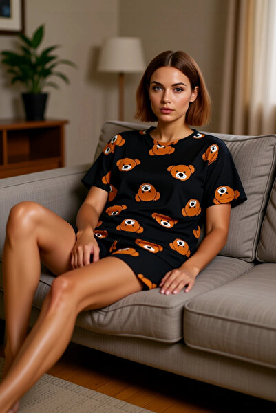PayBuy طقم بيجامة نسائية قطنية بأكمام قصيرة مع دببة، تصميم عصري من مادة متينة