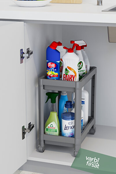 Varbifırsat 2-Tier Organizer with Wheels Kitchen Shelf Bathroom Shelf under Counter Basin Detergent Holder