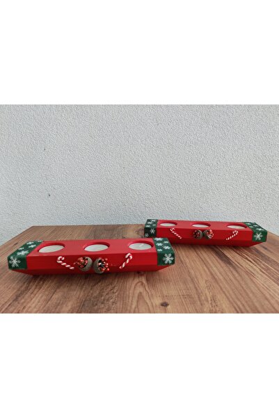 GanguroDesign Yılbaşı Ahşap Mumluk (3'lü) 2adet
