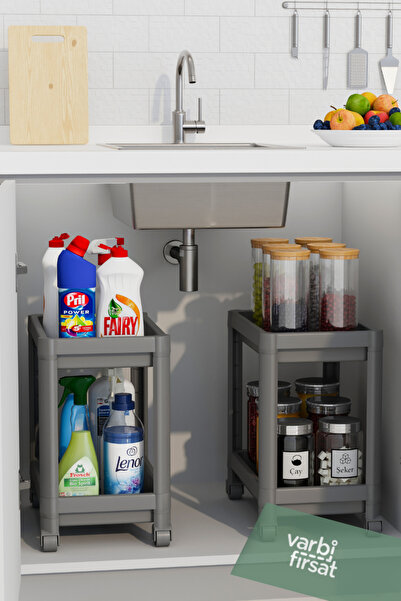 Varbifırsat 2-Tier Organizer with Wheels Kitchen Shelf Bathroom Shelf under Counter Basin Detergent Holder