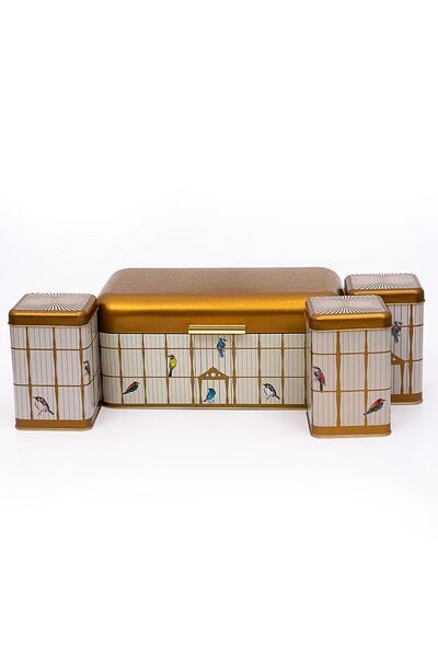 EVLE Erb08t7 Hinged Bread Box Set of 4, Bird Cage