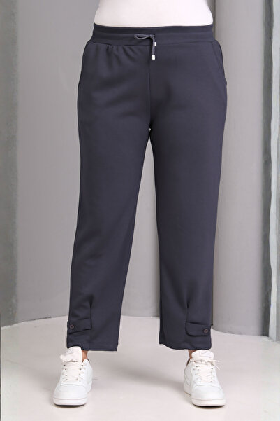 tarzımsüper Women's Plus Size Tie-Waist Button Detail Luxury Soft Stretchy Fabric Pants