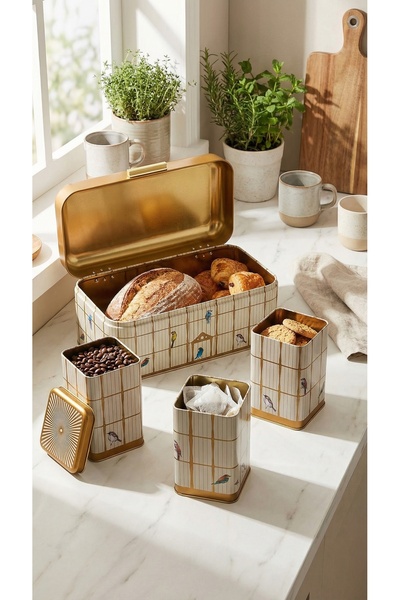 EVLE Erb08t7 Hinged Bread Box Set of 4, Bird Cage