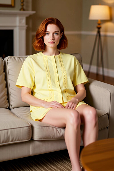 PayBuy Γυναικείο καλοκαιρινό βαμβακερό σετ πιτζάμες με κέντημα κανονική εφαρμογή κοντομάνικο άνετο κομψό σχέδιο