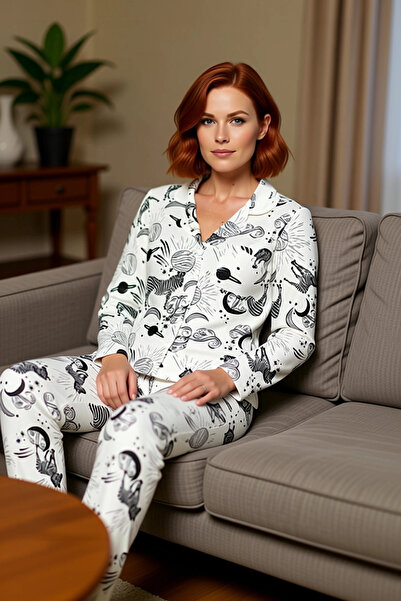 PayBuy Γυναικείο άνετο βαμβακερό μακρυμάνικο σετ πιτζάμες με σχέδιο ζέβρας Κο...