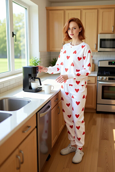 PayBuy Γυναικεία Σετ Πυτζάμες από Βαμβακερό Σχέδιο Καρδιάς Άνετη Κοπή για Χειμερινή Εποχή