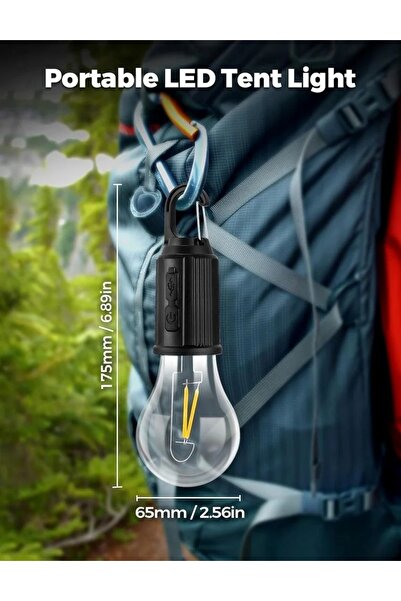 OEM LED Bulb Camping Lamp, Warm Light, USB-C Rechargeable / Solar Charging, Waterproof, Carabinier Hook