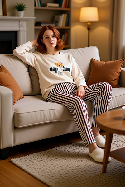 PayBuy Γυναικείο βαμβακερό μακρυμάνικο ριγέ σετ πιτζάμες Casual σετ ρούχων γι...