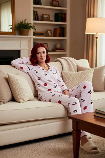 PayBuy Set de pijamale din lână de iarnă cu model pinguin pentru femei, cu pi...