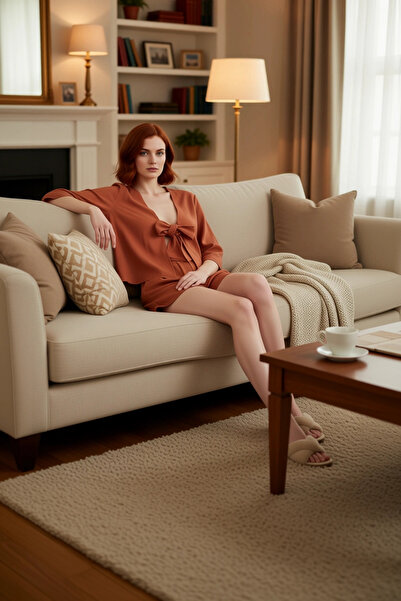 PayBuy Γυναικείο σετ πιτζάμες από βαμβακερή μουσελίνα με γιακά σάλι με μανίκι...