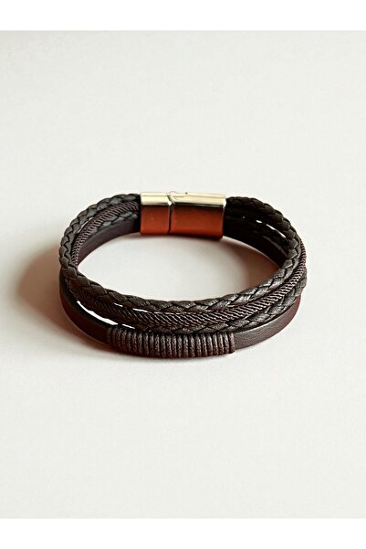 DEHNA Erkek Deri Bileklik – El Yapımı, Hakiki Deri, Kahverengi Örgü Bileklik,...