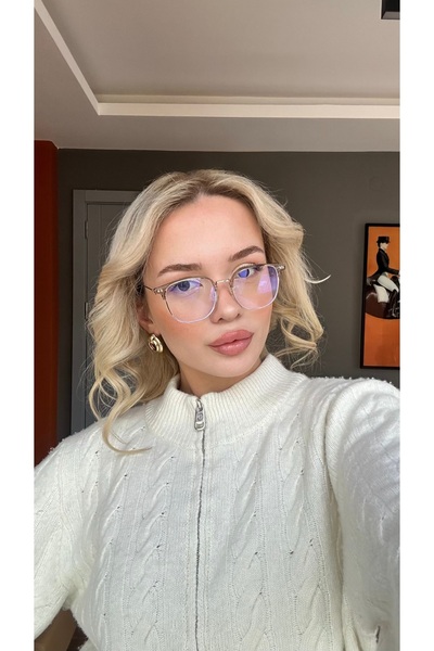 Angel Eyes Metal Gray Framed Computer Glasses Blue Light Protective Clear Lens Unisex