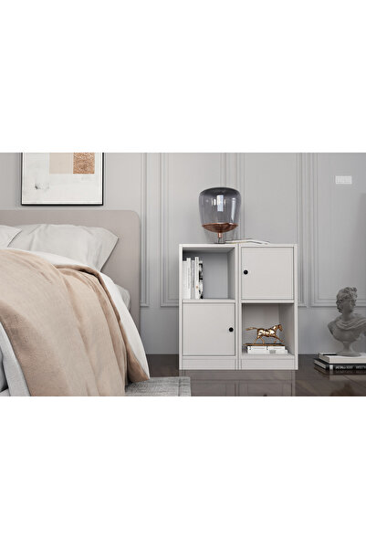Nettrends Raflı Iki Kapaklı Beyaz Komodin Çıtalı Kmd-1033-Ç