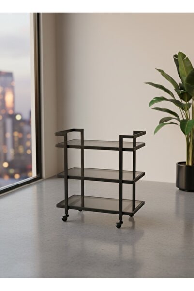 DEC24 Luxury serving trolley with three glass shelves