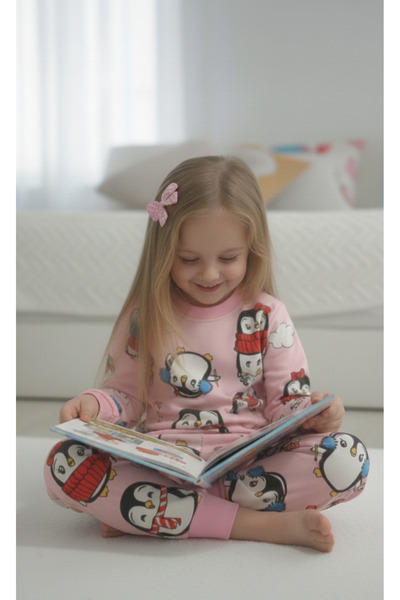 Arya Nisa Kids Girls' Penguin Printed 100% Cotton Fleece-Lined Pajama Set