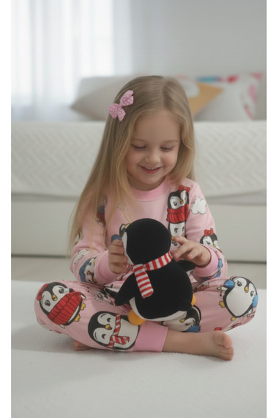 Arya Nisa Kids Girls' Penguin Printed 100% Cotton Fleece-Lined Pajama Set