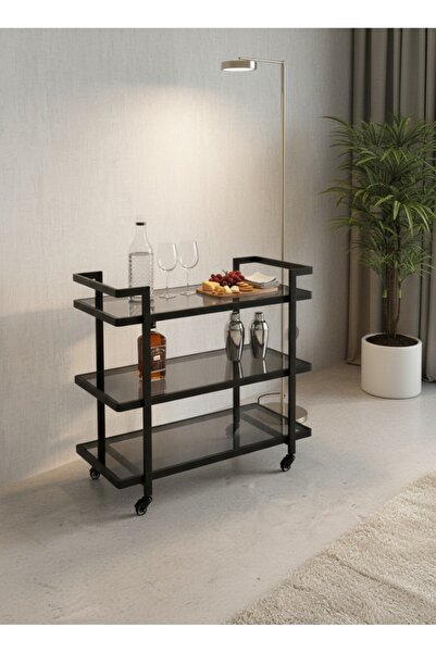 DEC24 Luxury serving trolley with three glass shelves