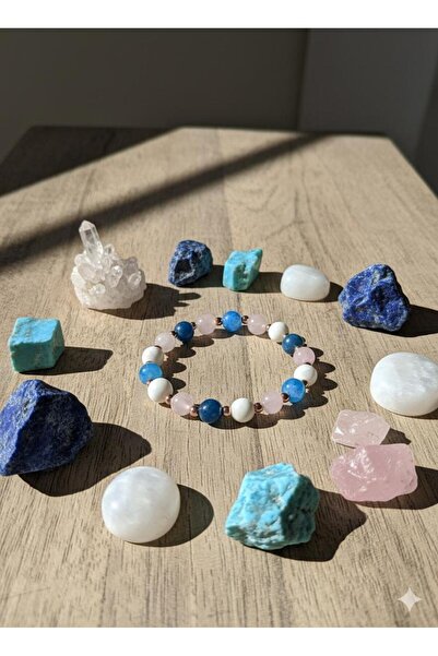 Aksesuarlia Moon Stone - Apatite - Pink Quartz Natural Stone Bracelet, Bracel...