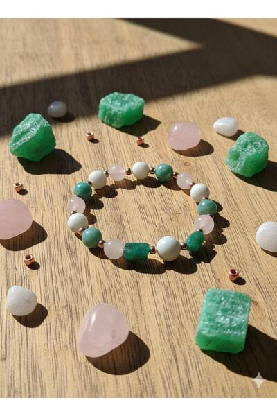 Aksesuarlia Amazonite Stone - Pink Quartz - Moon Stone Natural Stone Bracelet...