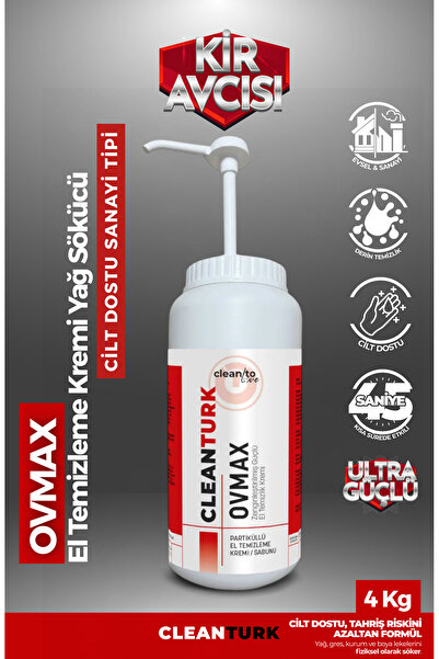 CleanTurk OVMAX El Temizleme Kremi Yağ Sökücü & Cilt Dostu Sanayi Tipi 4 KG