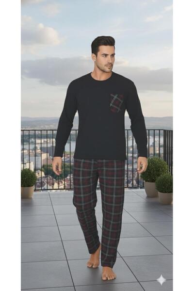 Sude HOMEWEAR Чоловічий піжамний комплект з довгими рукавами в клітинку з кишенями