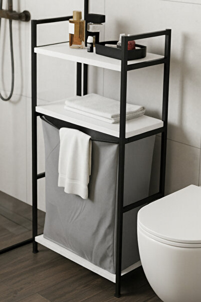 PEKA 2 Raflı Çamaşır Sepeti Banyo Düzenleyici Raf Kirli Sepeti