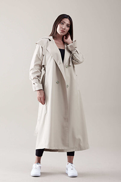 Heggo Almira Kadın Krem Oversize Trençkot