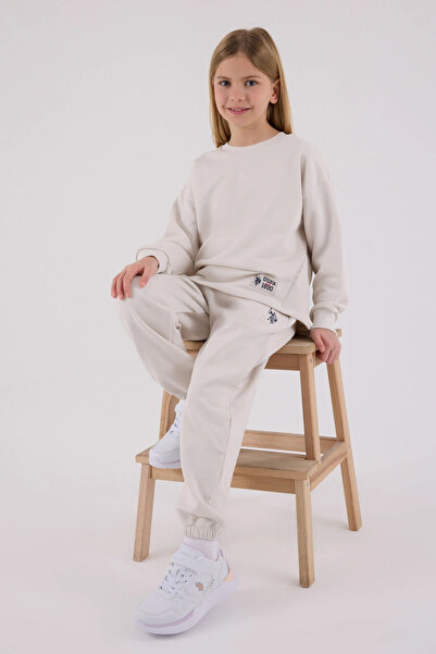 U.S. Polo Assn. Costum pentru fete cu licență Us Polo Assn pentru vârstele 4-15 ani - Stone